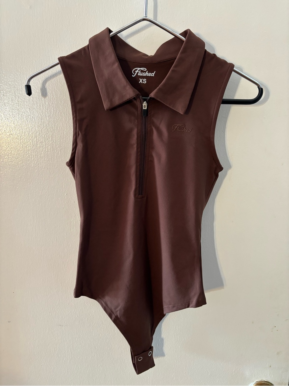 Lush Sleeveless Zip Polo Bodysuit in Chocolate Brown